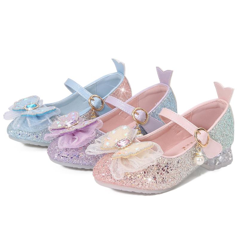 サンダル 女の子 キッズ ガールズ ハイヒール パンプス クリスタルシューズ フォーマル ドレス用 キラキラ グリッター プリンセス かわいい 発表会 結婚式 パーティー 春夏 ピンク パープル ブルー 安定感 バックル 履きやすい