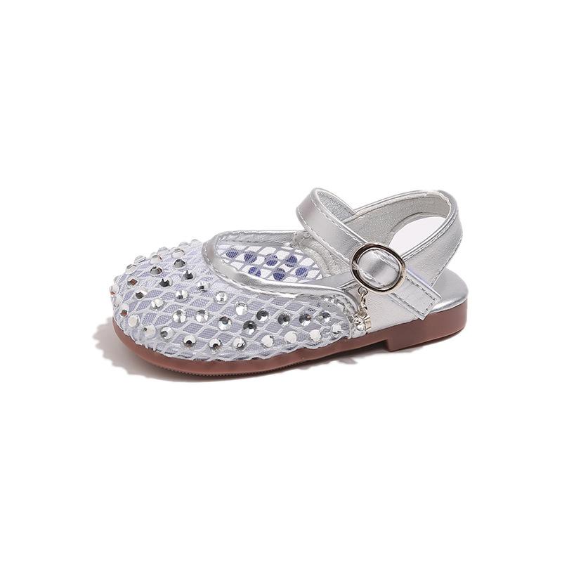 サンダル 女の子 子供 春夏 柔らかい靴底 ラインストーン メッシュ 通気性 プリンセス かわいい おしゃ..