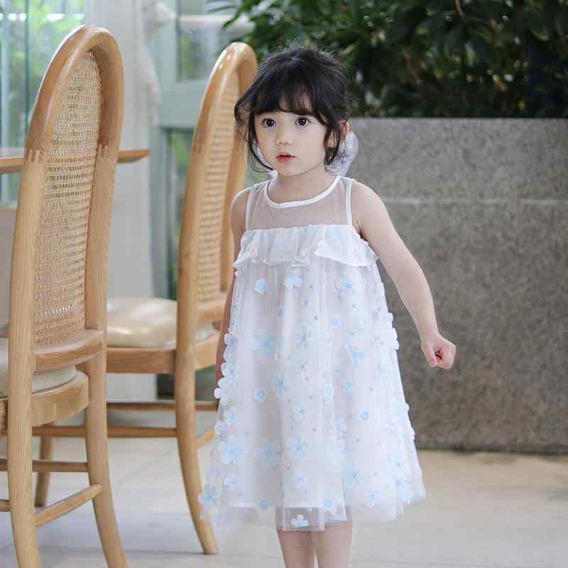 樂天商城 - ワンピース 女の子 キッズ ベビー ブルー 花柄 ノースリーブ シフォン プリンセス風 Aライン ジャンパースカート 夏 薄手 涼しい かわいい 膝丈 フレア 通気性 お出かけ お呼ばれ 発表会 コットン ポリエステル