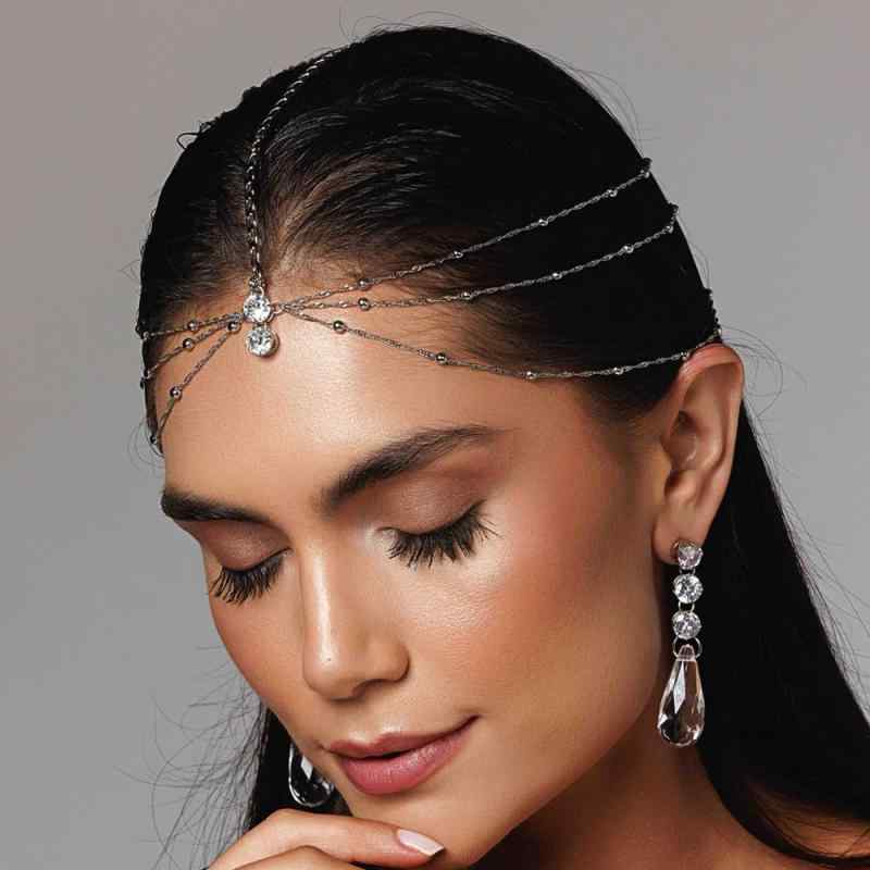 Other - ヘアアクセサリー レディース ヘッドドレス 髪飾り チェーン ラインストーン ビーズ 多層 レイヤード ボヘミアン ジルコニア ナチュラル しずく 電気メッキ加工 シルバー ゴールド 春夏 結婚式 二次会 リゾート 華やか