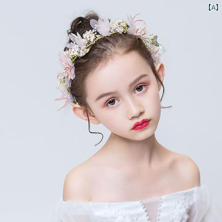 花冠 女の子 キッズ ヘアアクセサリー 髪飾り ヘッドドレス カチューシャ フラワー 蝶々 パール 韓国 プリンセス フェアリー 妖精 森ガール 発表会 記念撮影 結婚式 ドレス 小物 かわいい ボヘミアン ハンドメイド ナチュラル ホワイト リボン 2