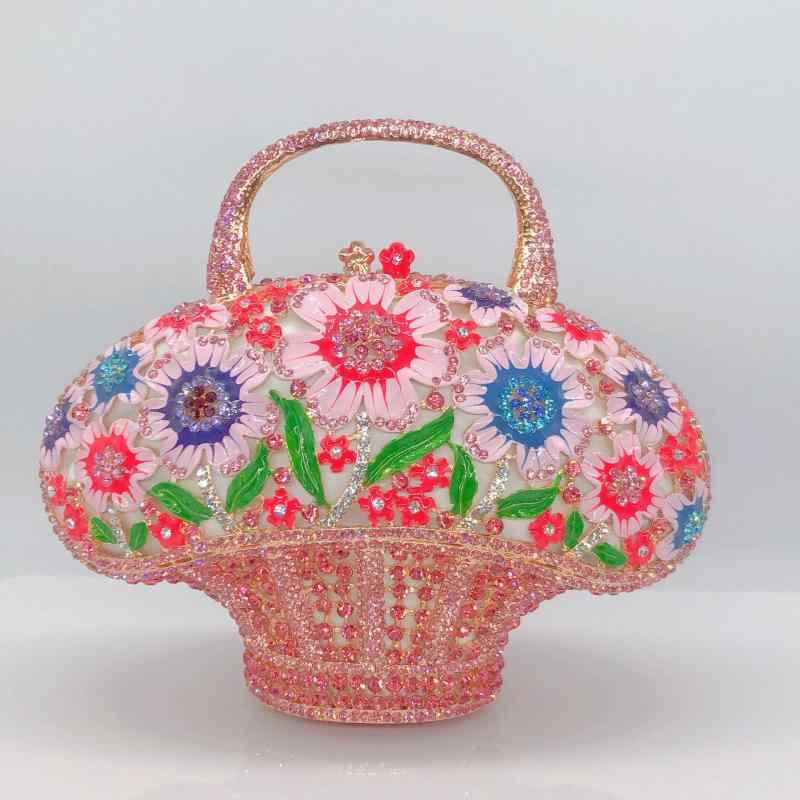 ハンドバッグ レディース パーティー クラッチ 籠 手提げ エナメル 花柄 フラワー ラインストーン ジルコニア ビジュー キラキラ 高級感 合成革 結婚式 二次会 お呼ばれ 華やか ピンク ブルー グリーン 春夏