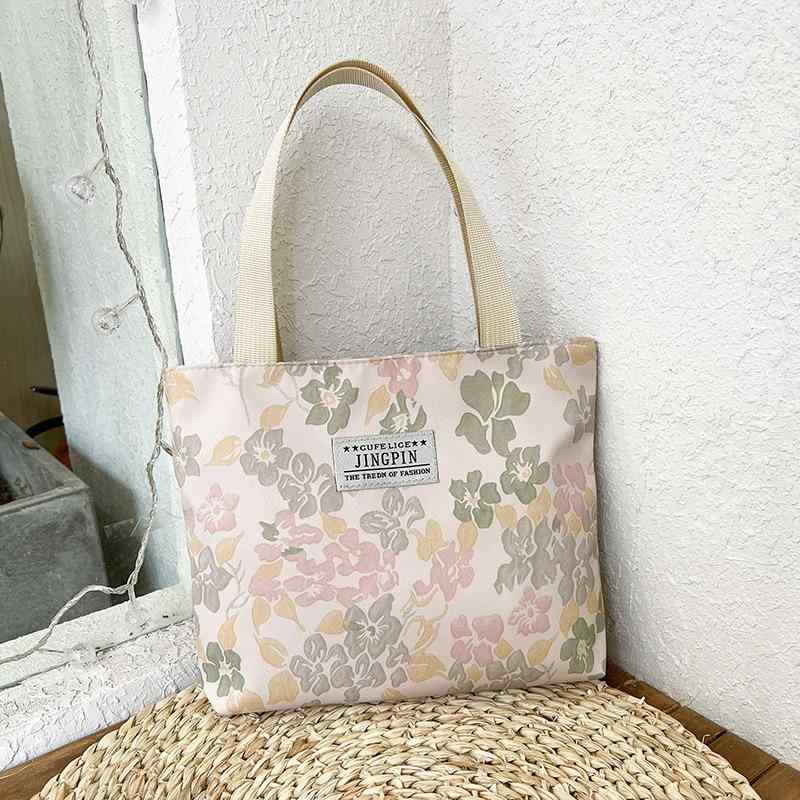 ハンドバッグ レディース 帆布 キャンバス トートバッグ 鞄 スマホポーチ 携帯ポーチ 小さめ 軽量 スクエアバッグ 花柄 プリント ファスナー 通勤 買い物 マザーズバッグ 春夏 カジュアル かわいい ピンク ブルー