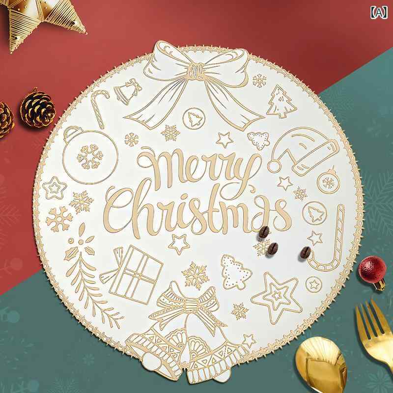 ランチョンマット クリスマス テーブルウェア プレース 敷物 ラウンド 円形 38cm PVC素材 耐熱 防水 滑..