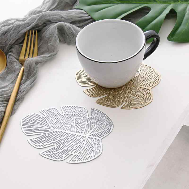 ランチョンマット コースター テーブルウェア 敷物 撥水 断熱 PVC製 モンステラ リーフ ボタニカル 南国 北欧風 モダン おしゃれ かわいい キッチン 食卓 インテリア 飾り お手入れ簡単 汚れ防止 滑り止め 金 銀 ローズゴールド