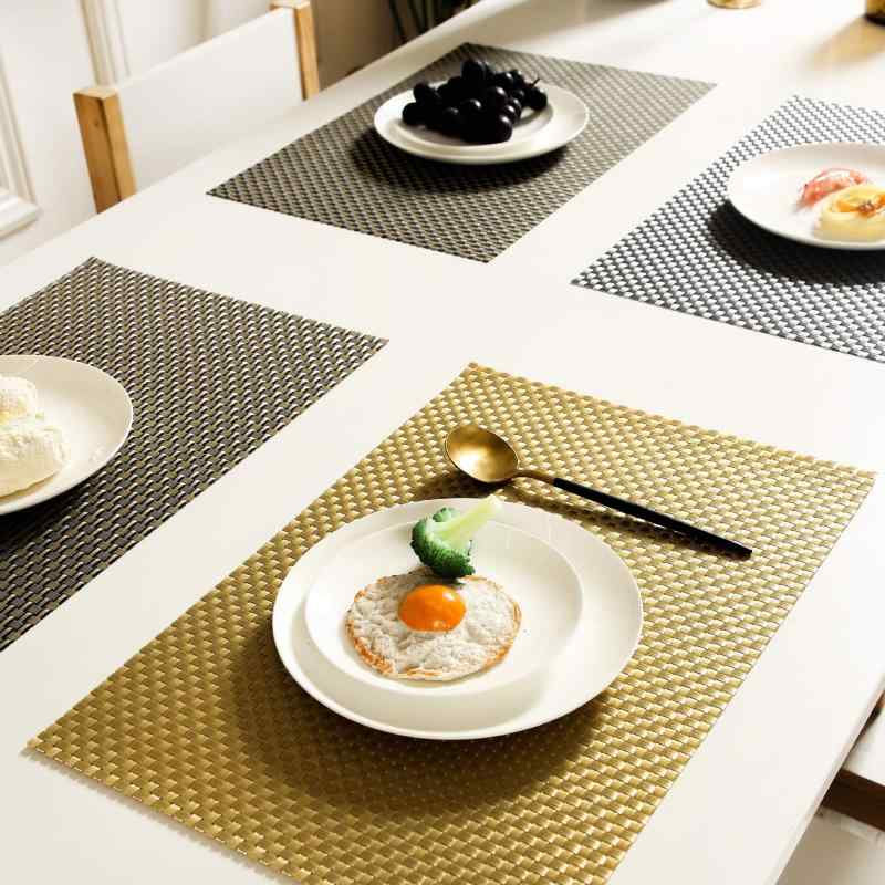 ランチョンマット メンズ レディース 北欧風 高級感 長方形 編み込み PVC 撥水 防水 防汚 耐熱 断熱 滑り止め 洗える キッチン ダイニング 食卓 モダン レトロ シンプル 無地 ゴールド ダークグレー シルバー