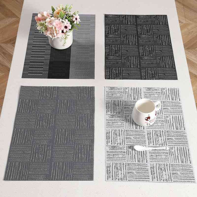 ランチョンマット テーブルマット プレースマット 防水 防カビ 断熱 耐熱 滑り止め PVC 丸洗い ストライプ ブロック柄 モダン 北欧風 シンプル 高級感 キッチン ダイニング 食卓 スペースグレー ライトグレー ダークグレー