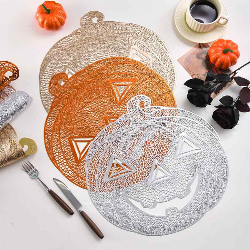 ランチョンマット ハロウィン かぼちゃ パンプキン プレースマット テーブルマット PVC 防水 滑り止め 耐熱 透かし彫り 秋冬 キッチン雑貨 パーティー オレンジ ゴールド シルバー 36-36cm おしゃれ かわいい