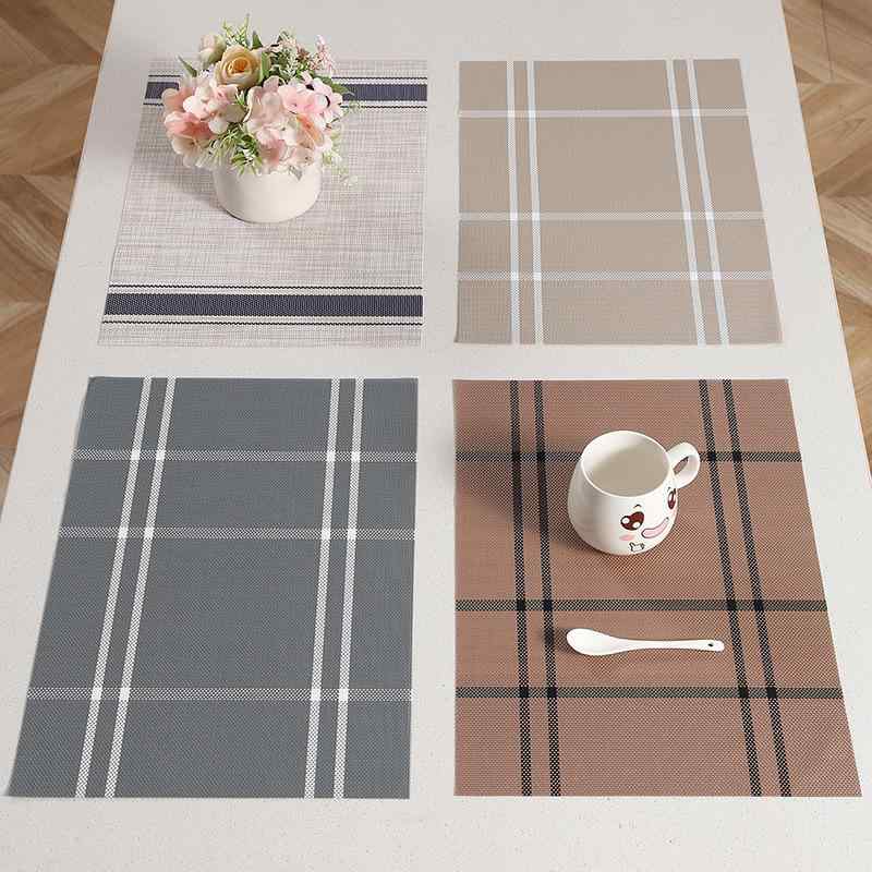 ランチョンマット 北欧 モダン チェック 格子柄 PVC ビニール 撥水 防汚 耐熱 断熱 滑り止め 洗える 速乾 拭き取れる お手入れ簡単 キッチン ダイニング テーブルマット ランチマット インテリア シンプル グレー ダークブラウン シャンパン ス