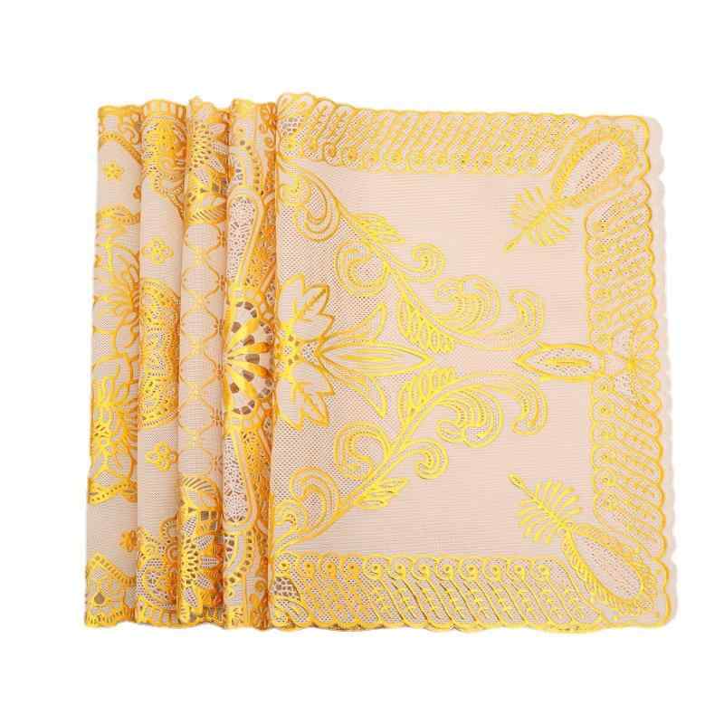 ランチョンマット 撥水 PVC ゴールド 30-45cm 長方形 楕円 おしゃれ 高級感 フラワー 透かし彫り 箔押し 防汚 断熱 軽量 洗える 食卓 インテリア 花瓶敷き モダン 北欧風 華やか 普段使い おもてなし