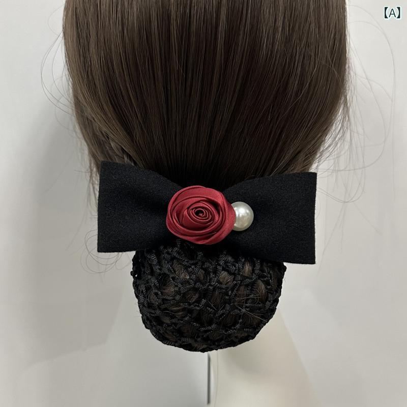 バレッタ レディース シニヨンネット ヘアアクセサリー 髪飾り ベルベット 薔薇 ロ...