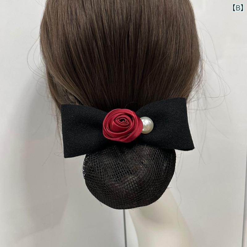 バレッタ レディース シニヨンネット ヘアアクセサリー 髪飾り ベルベット 薔薇 ロ...