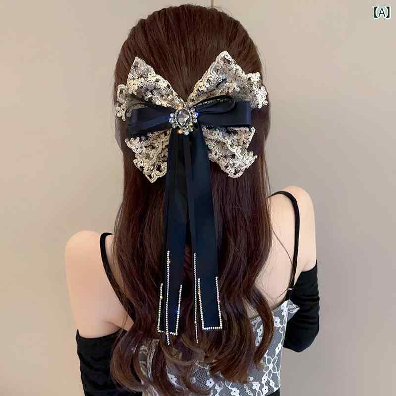 ヘアアクセサリー レディース バレッタ ヘアクリップ リボン 蝶結び レース ビッグ...