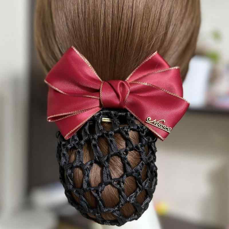バレッタ レディース シニヨンネット リボン ヘアアクセサリー お団子カバー 秋冬 オフィス 冠婚葬祭 接客 フォーマル 高級感 30代 ブ..