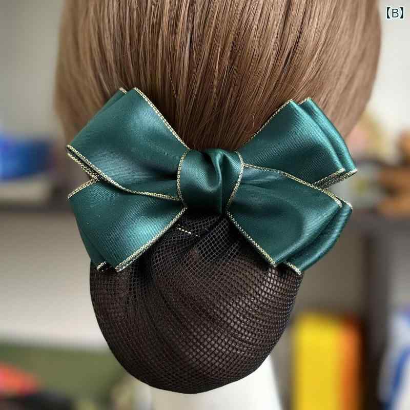 ヘアアクセサリー レディース シニヨンネット お団子 髪飾り リボン 仕事用 接客 フォーマル サテン 高級感 ハンドメイド 上品 華やか バレッタ 事務 受付 冠婚葬祭 通勤 秋冬 黒 ネイビー シルバーグレー frontop-13278284 フロントップ楽天市場店 サンプル画像3