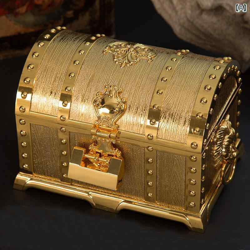 ジュエリーボックス レディース アクセサリーケース 宝石箱 2段 鍵 大容量 金属製 アンティーク調 欧風 電気メッキ加工 高級感 インテリア 卓上 ゴールド ブロンズ シルバー 結婚祝い 誕生日 収納 [2]