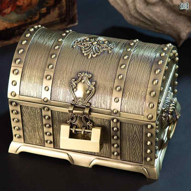 ジュエリーボックス レディース アクセサリーケース 宝石箱 2段 鍵 大容量 金属製 アンティーク調 欧風 電気メッキ加工 高級感 インテリア 卓上 ゴールド ブロンズ シルバー 結婚祝い 誕生日 収納 [3]