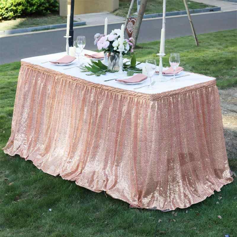 テーブルスカート スパンコール キラキラ 高級感 結婚式 パーティー イベント 装飾 デコレーション 飾り付け 華やか ポリエステル 大きいサイズ アメリカンカントリー ゴールド シルバー ローズゴールド インテリア ファブリック 布 雑貨 演出 小物