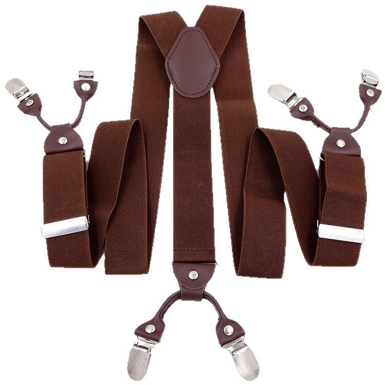 サスペンダー メンズ レディース 6クリップ 3.5cm幅 110cm ジャガード 織柄 ブラウン 茶 伸縮素材 強弾力 ビジネス カジュアル フォーマル ストラップ パンツ 頑丈 留め具 安定性 シワ防止 冠婚葬祭 高級感 合皮 太め