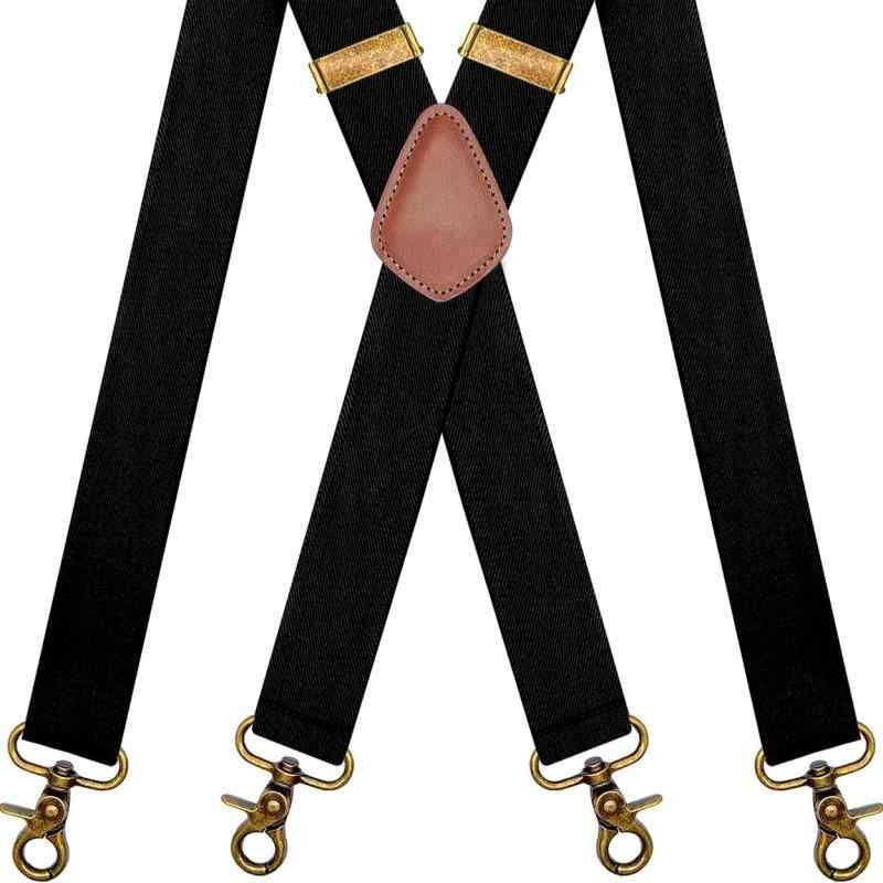 サスペンダー メンズ レディース 4クリップ X型 調節可能 アンティーク調 幅3.5cm 伸縮性 ゴム ズボン吊り 吊りバンド フォーマル ビジネス カジュアル ブラック ブラウン ネイビー コットン 高級感 おしゃれ