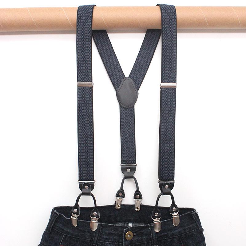 Suspenders - サスペンダー メンズ レディース ズボン吊り 吊りバンド 6クリップ X型 3.5cm幅 調節可能 高弾性 強力 ジャガード織り レザーパーツ 高級感 結婚式 冠婚葬祭 ビジネス ブラック ブラウン ネイビー