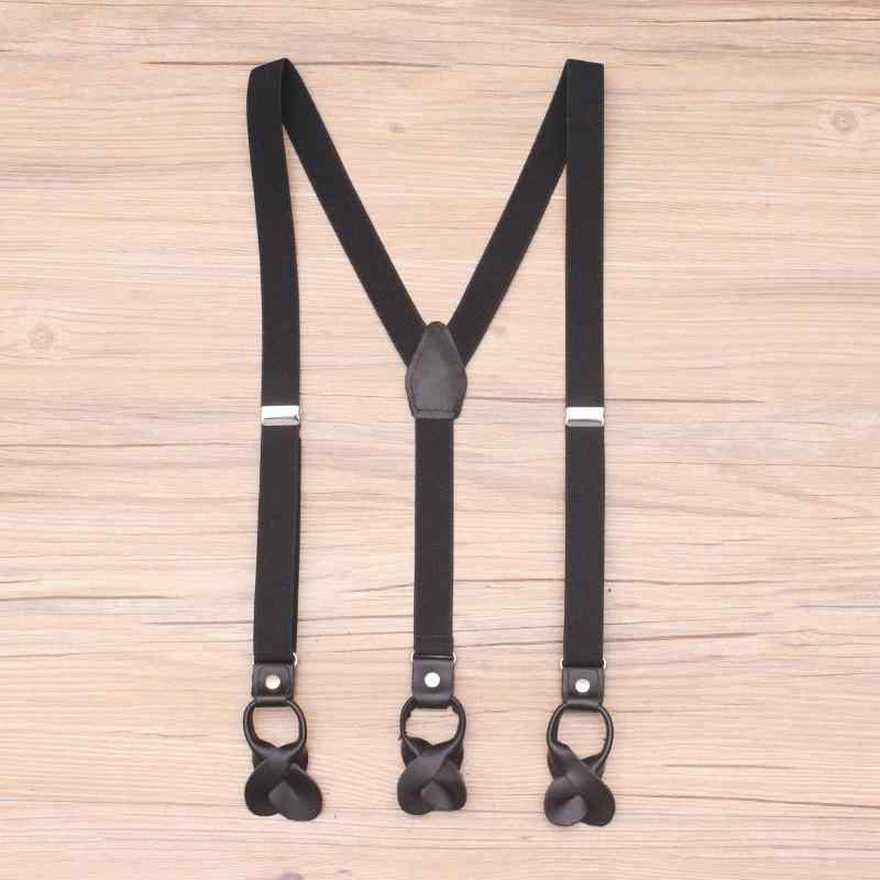 Suspenders - サスペンダー メンズ レディース Y型 ボタン式 6クリップ 20mm幅 PUレザー ゴム 伸縮性 強力 ズボン吊り 吊りバンド 肩掛け パンツ用 ベルト フォーマル ビジネス カジュアル ブラック 冠婚葬祭 通勤 通学 作業用 シンプル 無地 長さ調節