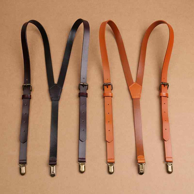 サスペンダー メンズ レディース 本牛革 レザー 3クリップ フック式 吊りバンド 英国風 レトロ クラシック ビジネス 結婚式 パーティー サイズ調整 高級感 ファッション小物 ブラック ブラウン キャメル 春夏