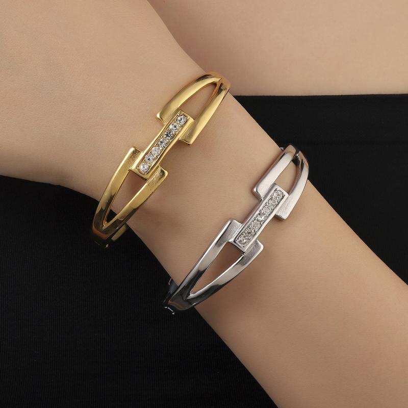 ブレスレット レディース バングル 腕輪 ステンレス チタン鋼 H型 幾何学 アルファベット シンプル 高級感 電気メッキ加工 おしゃれ かわいい 金属 錆びにくい ゴールド シルバー アクセサリー 普段使い 通勤 オフィス プレゼント ギ