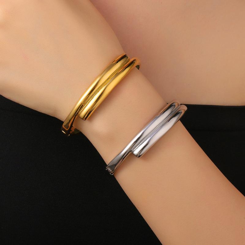 ブレスレット レディース バングル 腕輪 コーティング 電気メッキ加工 ステンレス チタン 金属 ダブル..