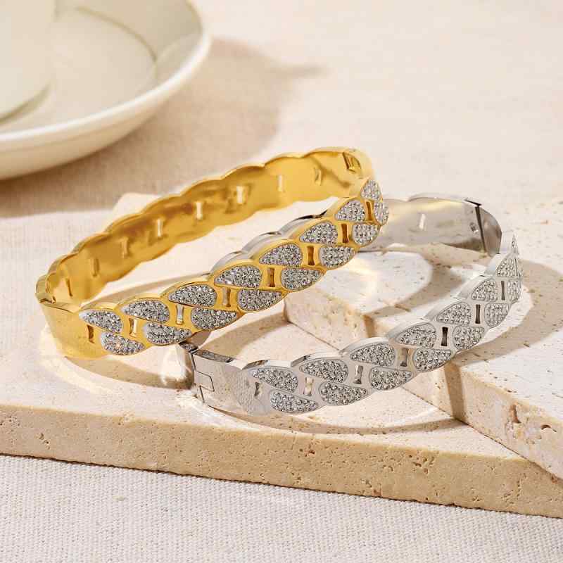 Freshwater Pearl - バングル メンズ レディース ブレスレット ステンレス ジルコニア ドロップ型 ダブルライン パンク ヒップホップ モード系 シンプル 金属 高級感 錆びにくい 普段使い 通勤 金 銀 春夏
