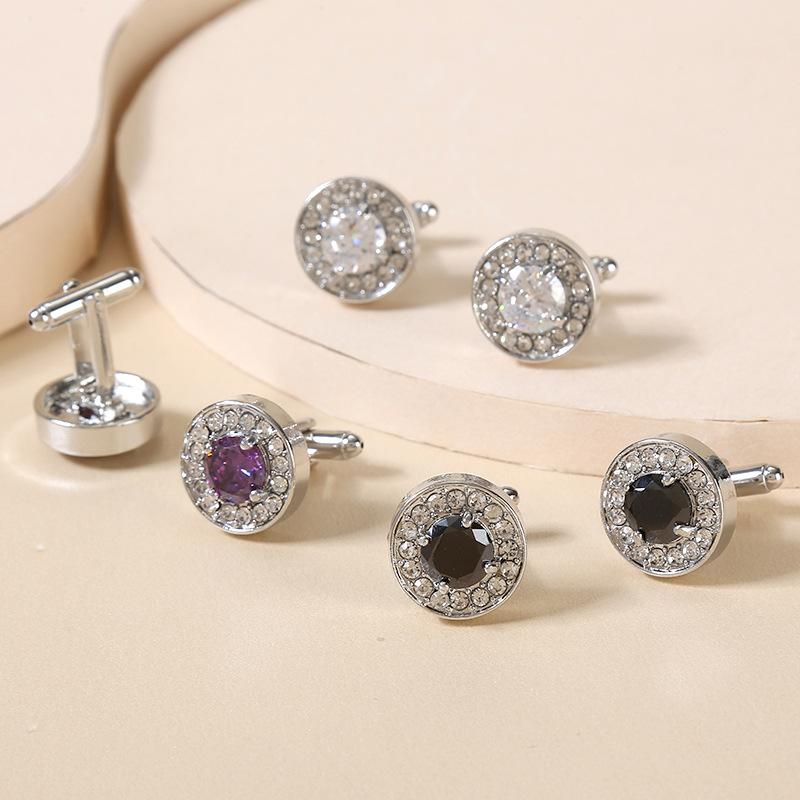 カフスボタン メンズ レディース 円形 ラウンド フレンチスタイル ジルコニア 合金 クリスタル ライン..