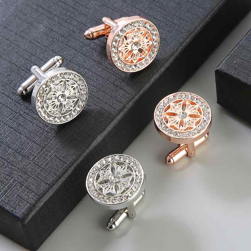 カフスボタン メンズ レディース ビジネス 結婚式 フォーマル 高級感 華やか 上品 円形 ラウンド エナメル クリスタル ジルコニア ラインストーン 合金 フレンチ 袖元 シャツ スーツ 春夏 シルバー ゴールド