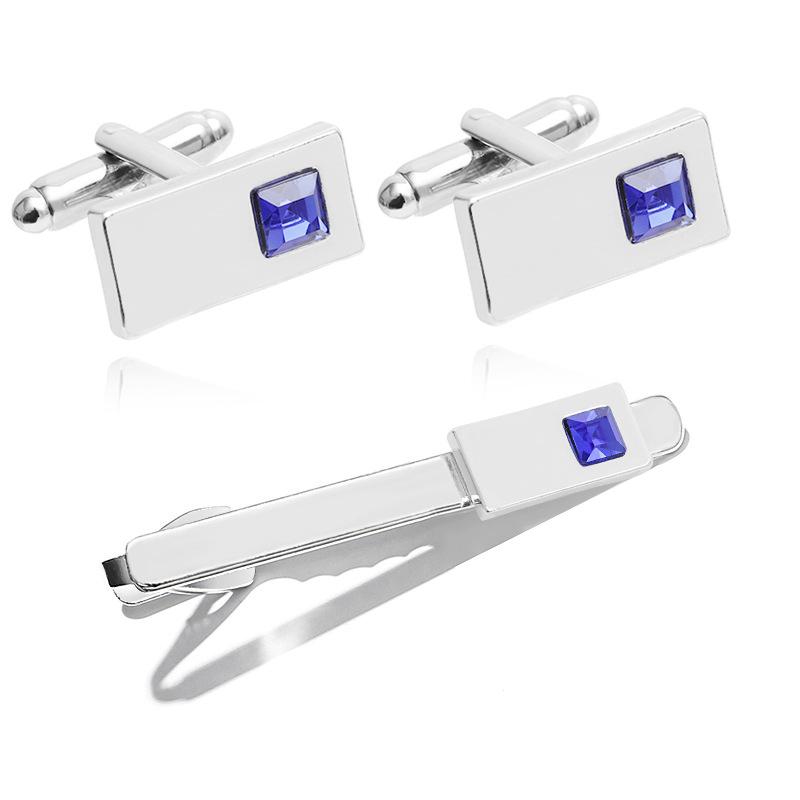 カフスボタン ネクタイピン メンズ レディース 紳士用 銅製 合金 ジルコニア クリスタル 高級感 電気メッキ加工 フランス風 スクエア 長方形 ビジネス 結婚式 パーティー シルバー ホワイト