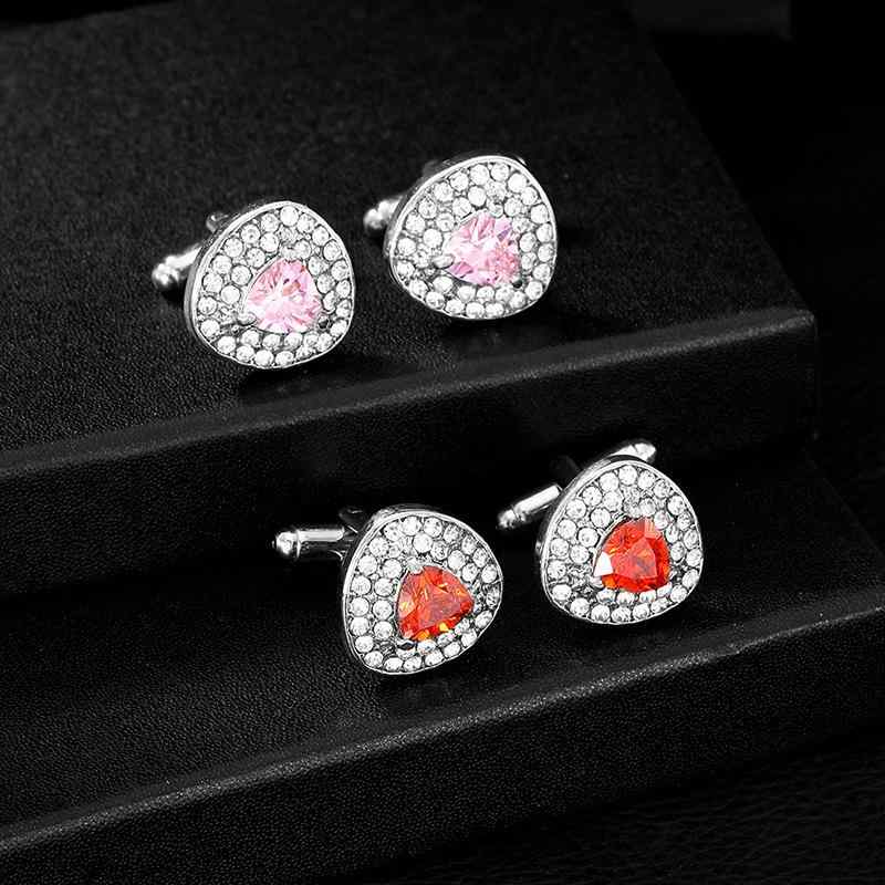 Other - カフスボタン メンズ レディース 春夏 ビジネス 結婚式 パーティー シャツ 三角形 ジルコニア ラインストーン 高級感 メタル 合金 ローズクォーツ レッド ピンク 幾何学模様 スーツ おしゃれ