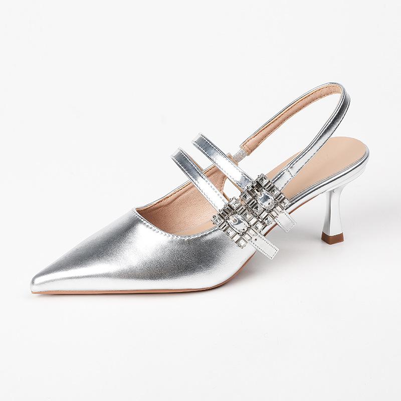 Shoes - パンプス レディース 婦人靴 ポインテッドトゥ ピンヒール ラインストーン シルバー バックストラップ メタリック キラキラ 疲れにくい 歩きやすい 結婚式 パーティー 二次会 フォーマル オールシーズン かわいい 上品