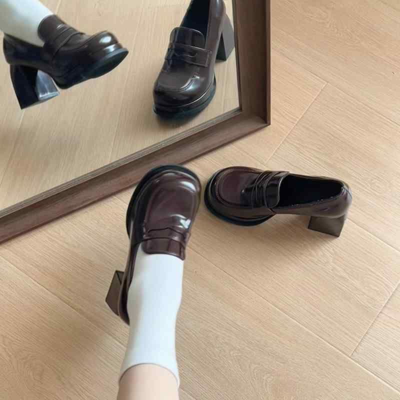 メリージェーン レディース パンプス ローファー チャンキーヒール 太ヒール ハイヒール ラウンドトゥ 合成革 PUレザー 疲れにくい 美脚効果 レトロ 春夏 ブラック ワインレッド 通勤 通学 デイリー