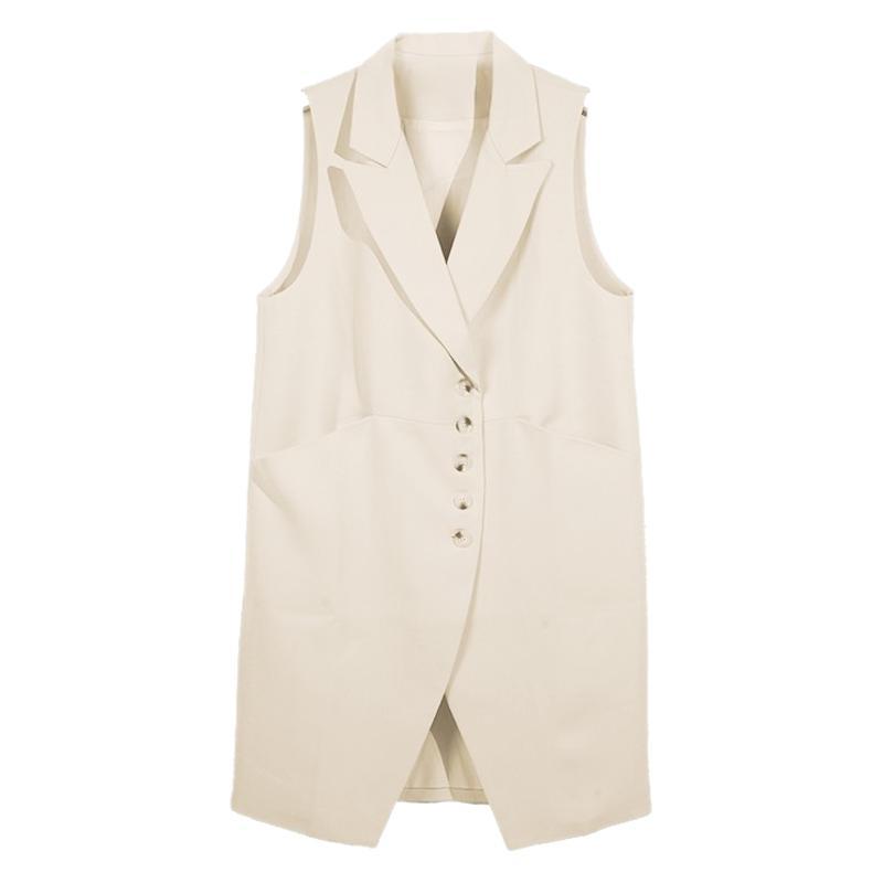 ジレ レディース ロング丈 トレンチベスト 春秋 ノースリーブ アウター 羽織り テーラード 襟 ポケット ゆったり 体型カバー きれいめ 上品 通勤 オフィスカジュアル ポリエステル 高級感 アイボリー ブラック