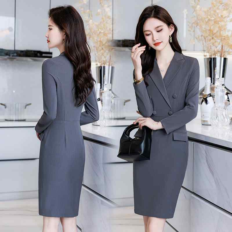 ワンピース レディース テーラードカラー 襟 長袖 秋冬 タイト ミモレ丈 ロング ドレス 切り替え 膝下 きれいめ 上品 エレガント 着痩せ オフィス 通勤 フォーマル グレー ブラック ネイビー 高級感 大人