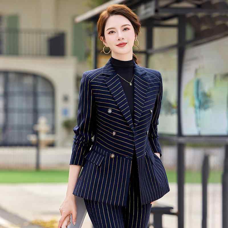 Pants Suit - セットアップ レディース 春秋 テーラードジャケット ブルー 長袖 オフィス 通勤 フォーマル きれいめ 上品 エレガント ポリエステル 30代 大きいサイズ テーパードパンツ ハイウエスト 無地 着痩せ 体型カバー ボトムス