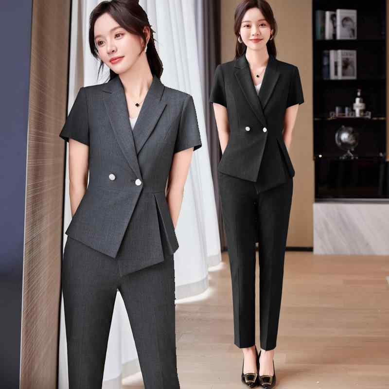 スーツ レディース 春夏 セットアップ ジャケット スカート パンツ 事務服 制服 ビジネス 通勤 オフィス フォーマル リクルート 洗える ストレッチ 半袖 薄手 涼しい 大きいサイズ ブラック グレー ブルー