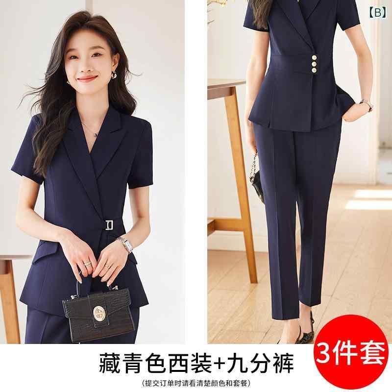 セットアップ レディース テーラードジャケット パンツ スカート 春夏 半袖 事務服...