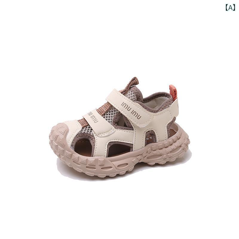 Formal Shoes - サンダル キッズ 男の子 女の子 子供 スポーツ シューズ 靴 メッシュ 通気性 つま先ガード 蒸れにくい 履きやすい ベルクロ 面ファスナー 合成革 合皮 韓国 カジュアル かわいい 春夏 カーキ ベージュ