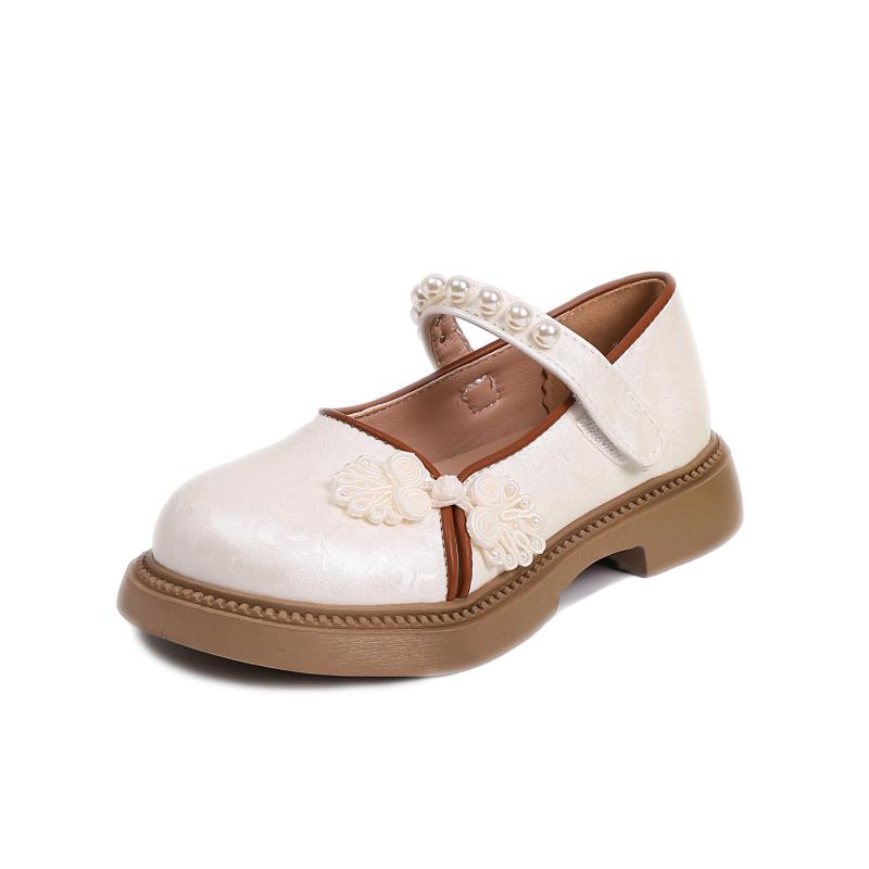 パンプス 女の子 キッズ 子供 シューズ フォーマル靴 漢服 中華風 レトロ 刺繍 花柄 サテン 合皮 柔ら..