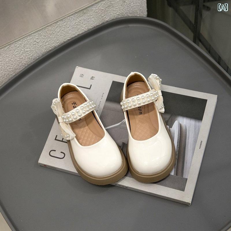 パンプス 女の子 キッズ フォーマル プリンセス ストラップ メリージェーン ローファー パール 上品 高級感 柔らかい底 屈曲性 履きやすい 面ファスナー 脱げにくい エナメル アイボリー ブラック 発表会 結婚式
