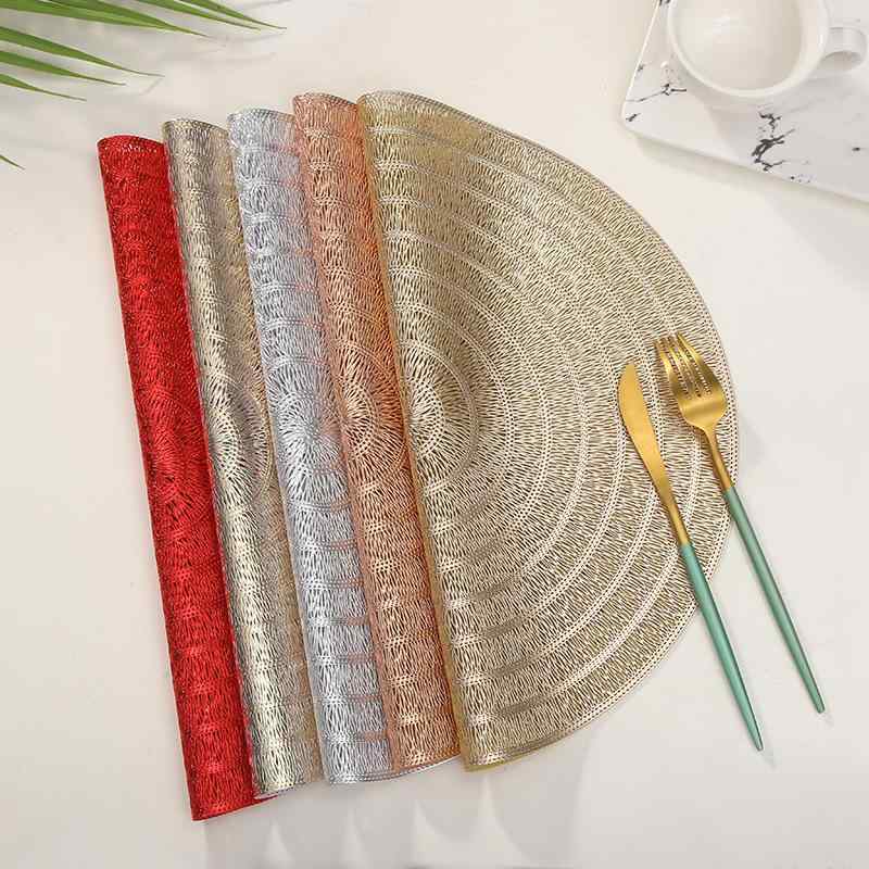 ランチョンマット 円形 38cm 撥水 耐熱 断熱 PVC プレースマット テーブルマット キッチン用品 同心円 箔押し 華やか モダン シンプル 高級感 おしゃれ ダイニング ゴールド シルバー ローズゴールド お手入れ簡単 滑り止め