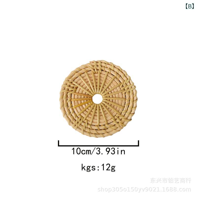 コースター メンズ レディース ラタン 籐 エスニック 鍋敷き マット 耐熱 キッチン小物 台所雑貨 テーブルウェア アジアン ナチュラル 手編み 円形 ラウンド 茶 キャメル ブラウン 卓上 ダイニング カフェ プレート 3