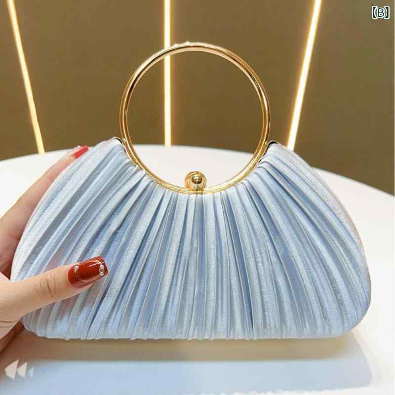 パーティーバッグ レディース プリーツ クラッチ イブニング かばん リングハンドル シェル型 上品 エレガント 高級感 結婚式 二次会 披露宴 かわいい お呼ばれ きれいめ フォーマル シルバー ブラック アプリコット