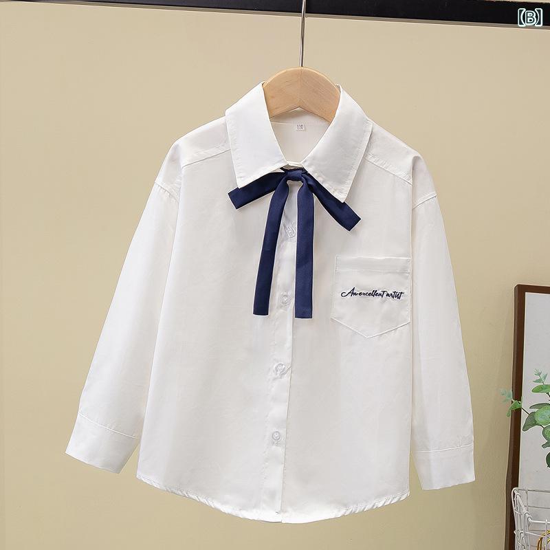 フロントップ楽天市場店のシャツ キッズ 男の子 女の子 ジュニア ブラウス トップス 綿 コットン 長袖 襟 無地 柔らかい インナー 英国風 制服 卒業式 入学式 春夏 ホワイト ブルー 清潔感 シンプル 丁寧な縫製 通気性｜アングル2
