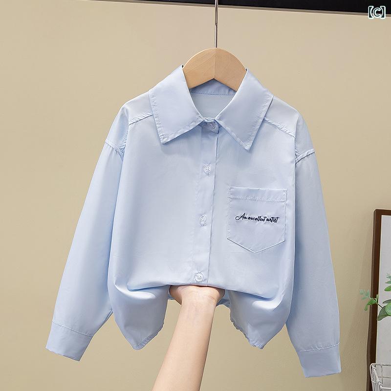 フロントップ楽天市場店のシャツ キッズ 男の子 女の子 ジュニア ブラウス トップス 綿 コットン 長袖 襟 無地 柔らかい インナー 英国風 制服 卒業式 入学式 春夏 ホワイト ブルー 清潔感 シンプル 丁寧な縫製 通気性｜アングル3