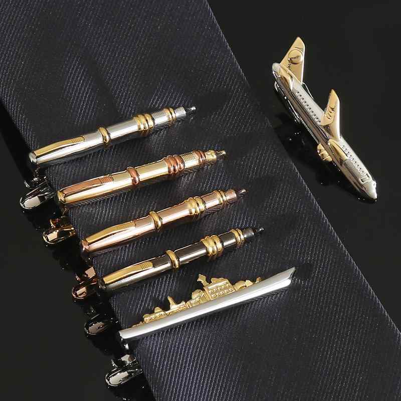 ネクタイピン メンズ タイバー タイクリップ 万年筆 飛行機 帆船 モチーフ ユニーク おもしろ おしゃれ かっこいい ビジネス パーティー 銅製 電気メッキ加工 高級感 紳士用 ゴールド シルバー ブラック